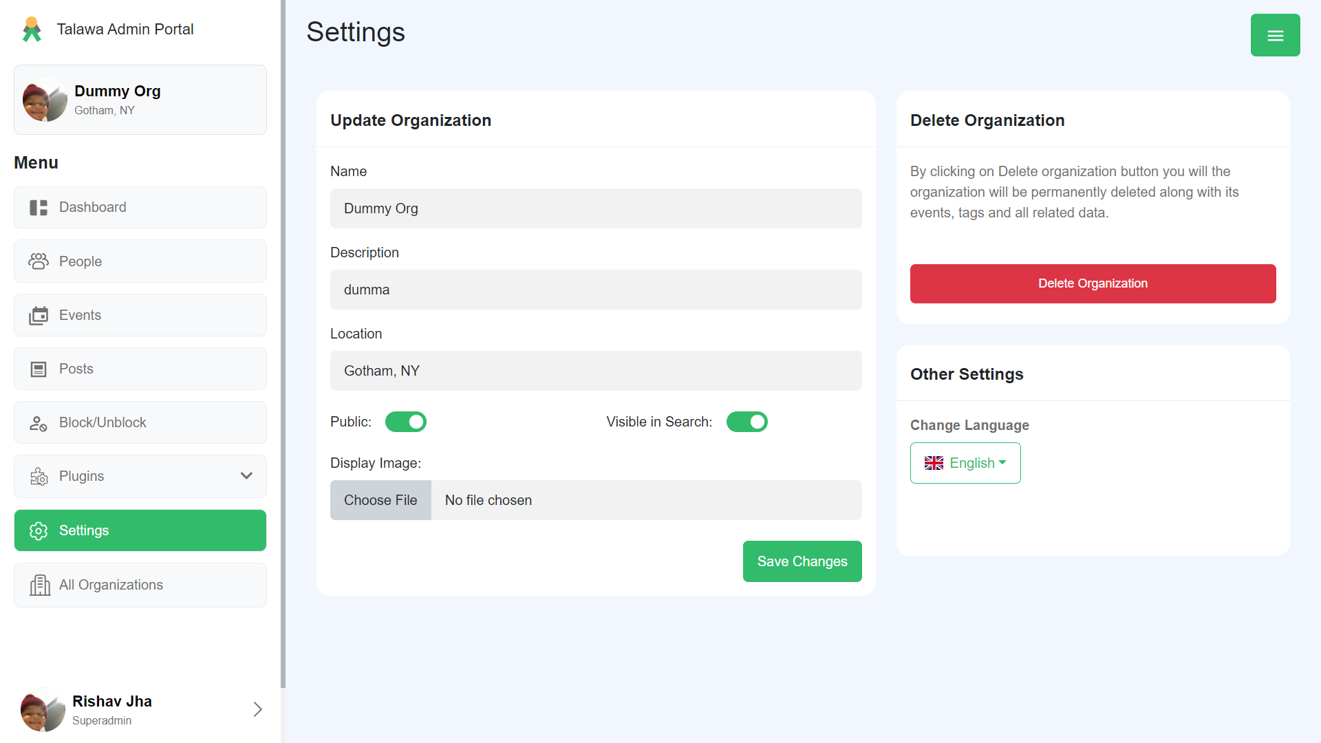 Organization Settings